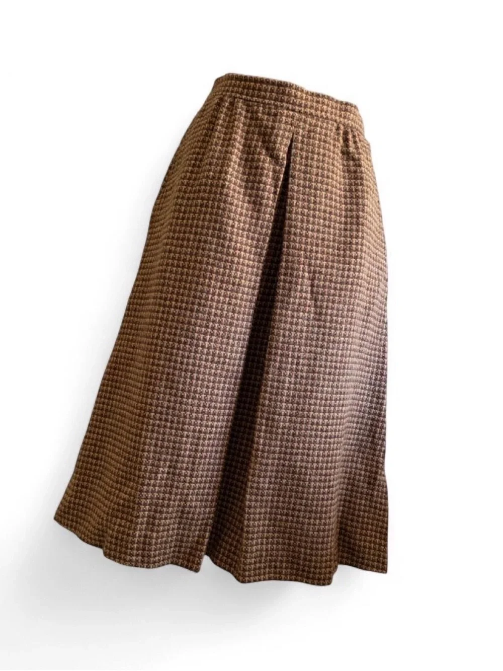 Vintage villager Brown Houndstooth A-Line Midi Skirt 100% wool